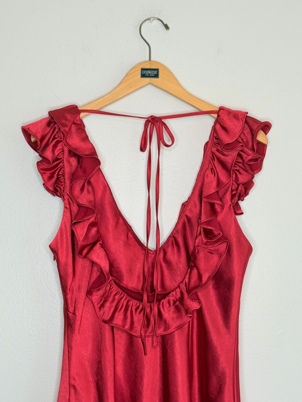 NEW Princess Polly Butacup Frill Back Tie Satin Mini Dress in Red Womenβs Size 8 - Picture 8 of 13